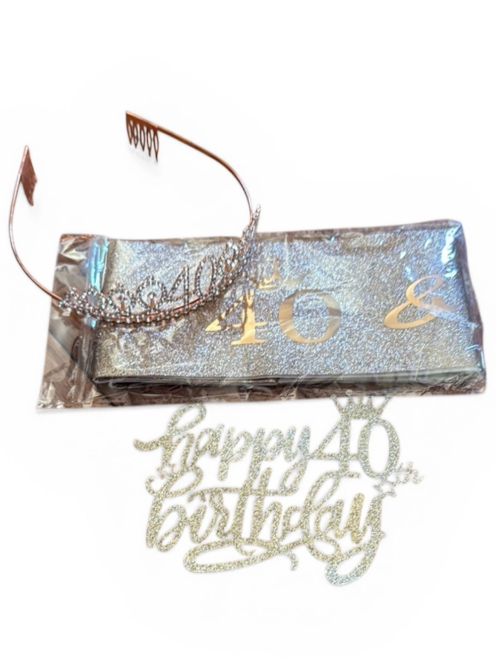 40th Birthday Party Set - Tiara, Sash, Cake Topper